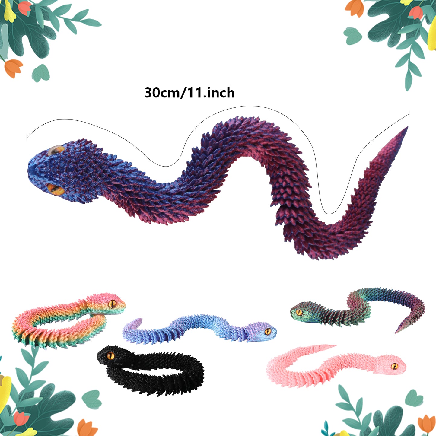 3Pcs 3D Printed Snake Animal Toys,11.8" Realistic Black Snakes Articulated Flexible Fidget Toys,3D Printed Scary Snake Animal Figure Toy for Home,Officec,Desk Decor（复制）