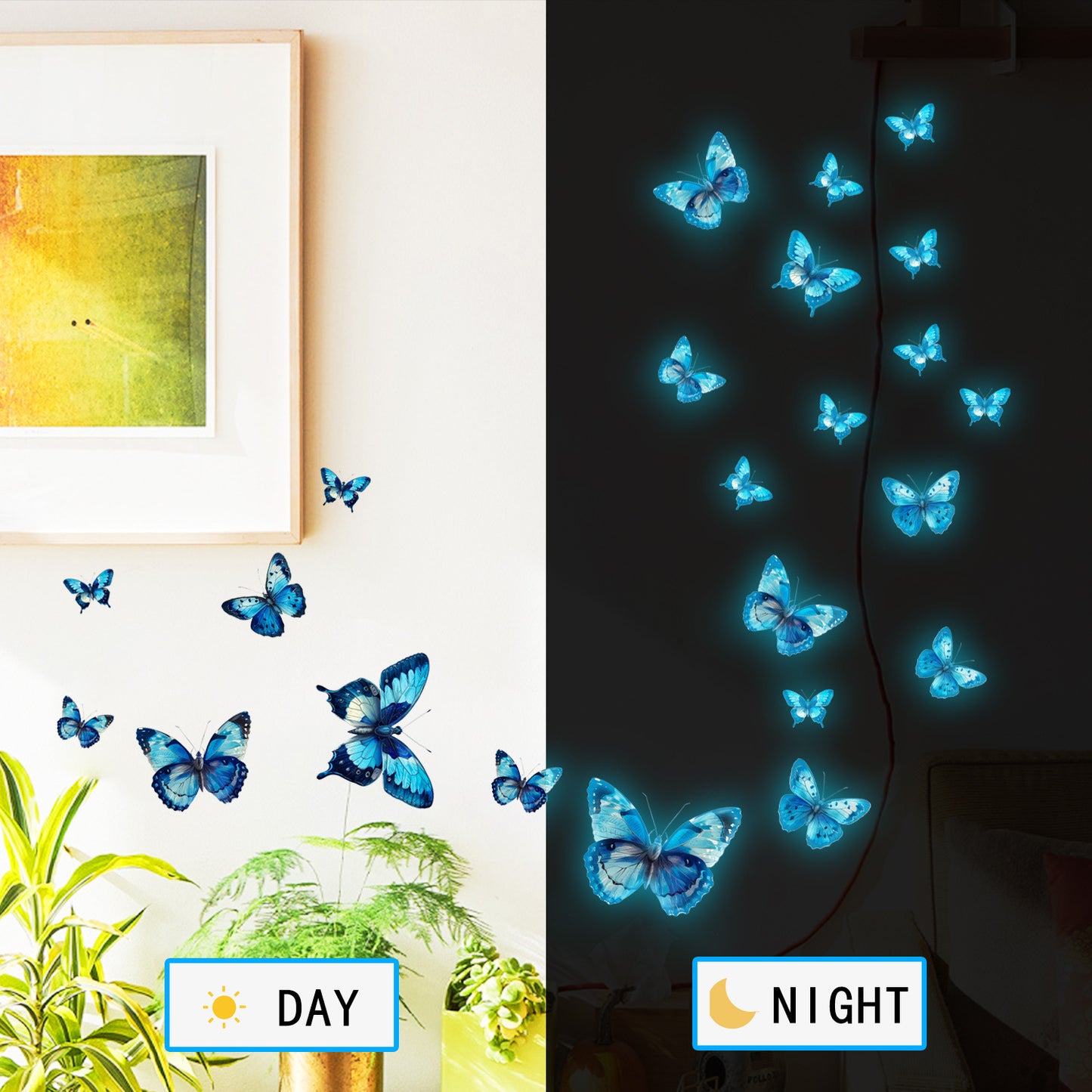 Glow in The Dark 3D Butterfly 24 Pcs 3 Sizes, Luminous Butterfly Stickers for Ceiling or Wall, Glow in The Dark Party Supplies, Removable Luminous Stickers for Kids Babys Nursery (Blue)