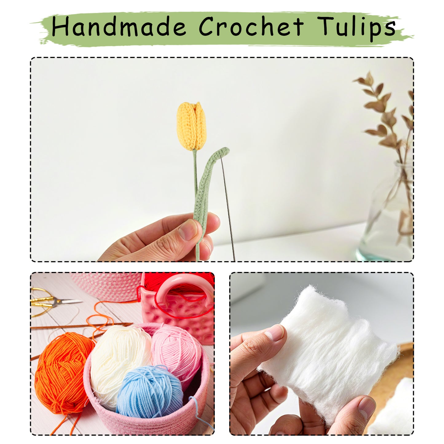 Handmade Crochet Tulip Bouquet of 8 PCS,Artificial Knitted Tulip Flowers 4 Colors for Home,Office,Wedding,Festival Gift Idea for Mom Girl Women