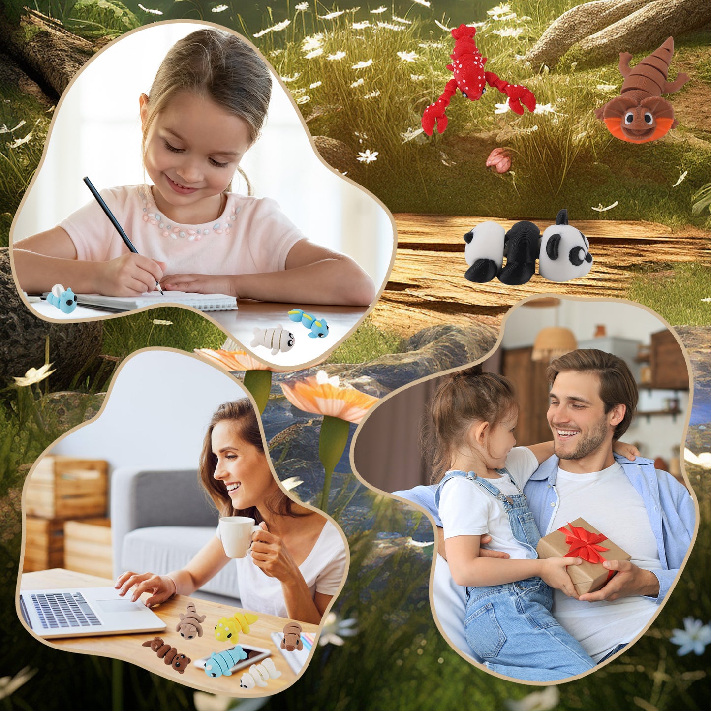 20Pcs Mini Animal Figures Set,3D Printed Little Animals Articulated Flexible Fidget Toys,Kawaii Small Animal Figure Toy for Party Favor,Cute 3D Printed Animal Toy Sets for Home,Office,Desk Decor