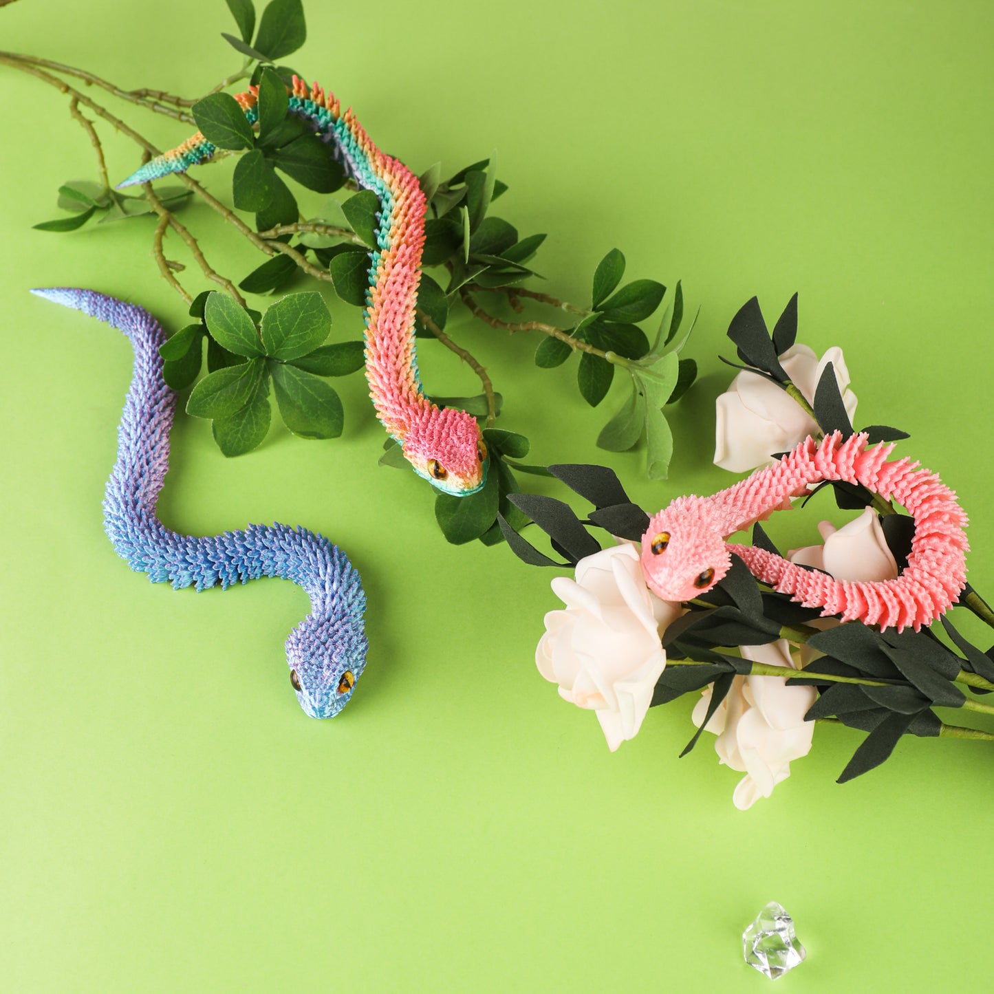 3Pcs 3D Printed Snake Animal Toys,11.8" Realistic Snakes Articulated Flexible Fidget Toys,3D Printed Scary Snake Animal Figure Toy for Home,Officec,Desk Decor