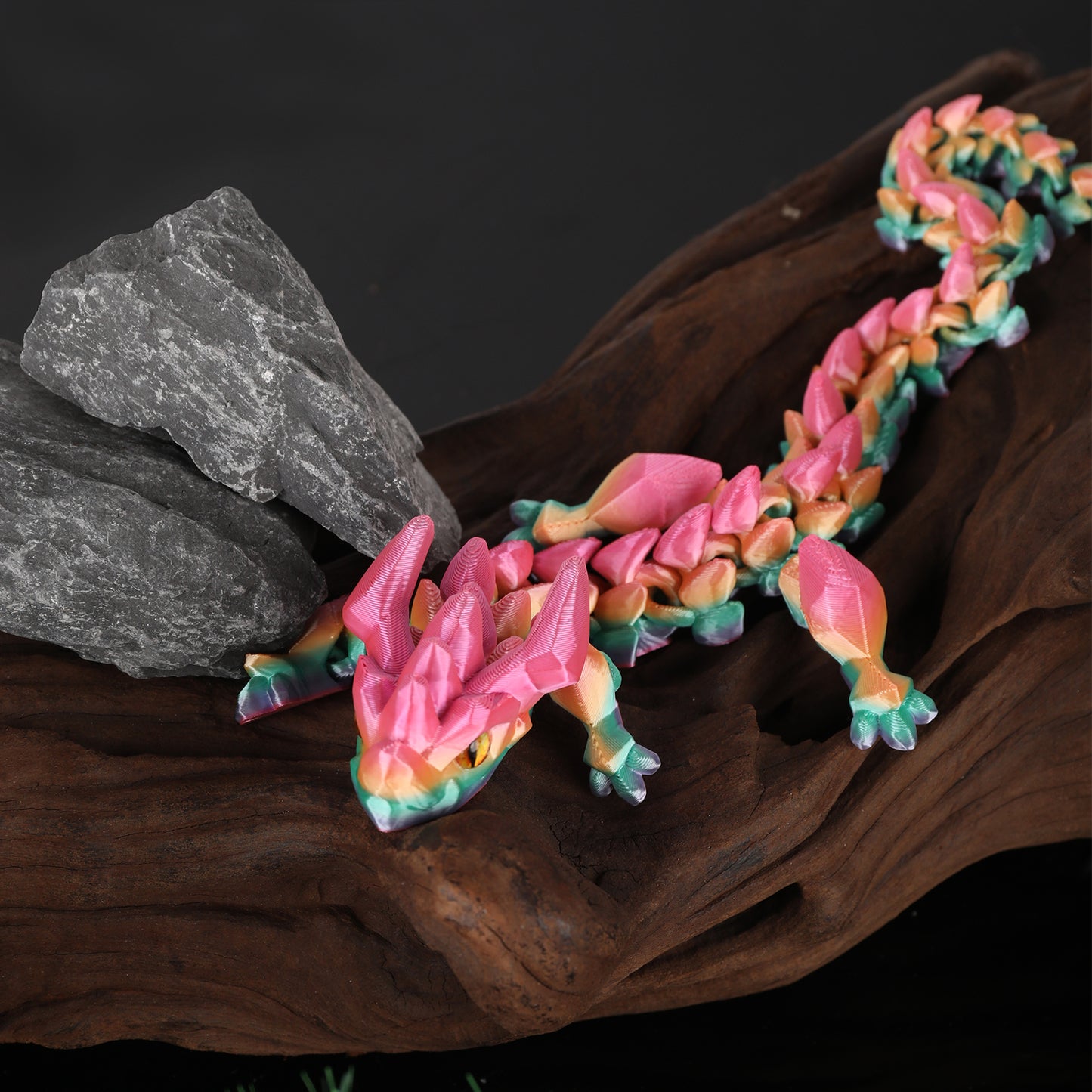 3D Printed Dragon Animal Toys,17.7" Rainbow Dragon Articulated Flexible Fidget Toys,3D Printed Gaint Dragon Animal Figure Toy for Home,Officec,Desk Decor