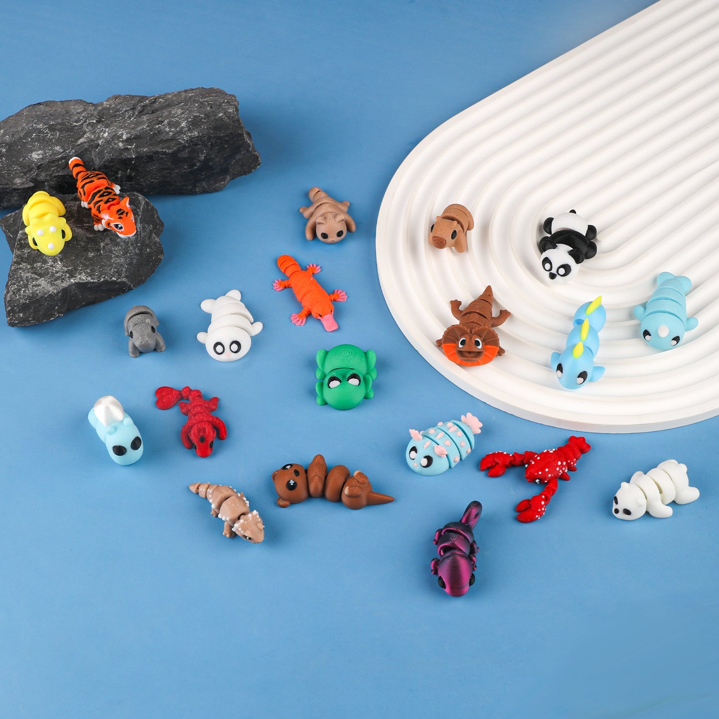 20Pcs Mini Animal Figures Set,3D Printed Little Animals Articulated Flexible Fidget Toys,Kawaii Small Animal Figure Toy for Party Favor,Cute 3D Printed Animal Toy Sets for Home,Office,Desk Decor