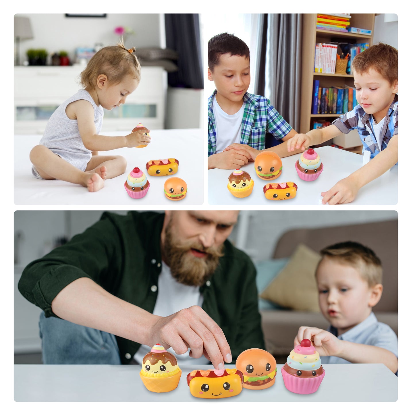 4 Pcs Slow Rising Food Toys for Kids, Kawaii Foam Squishy Toys in Smore Bread Hot Dog Pizza Cake  Stress Relief Squeeze Toy for Holiday Carnival Goodie Bag Stuffers