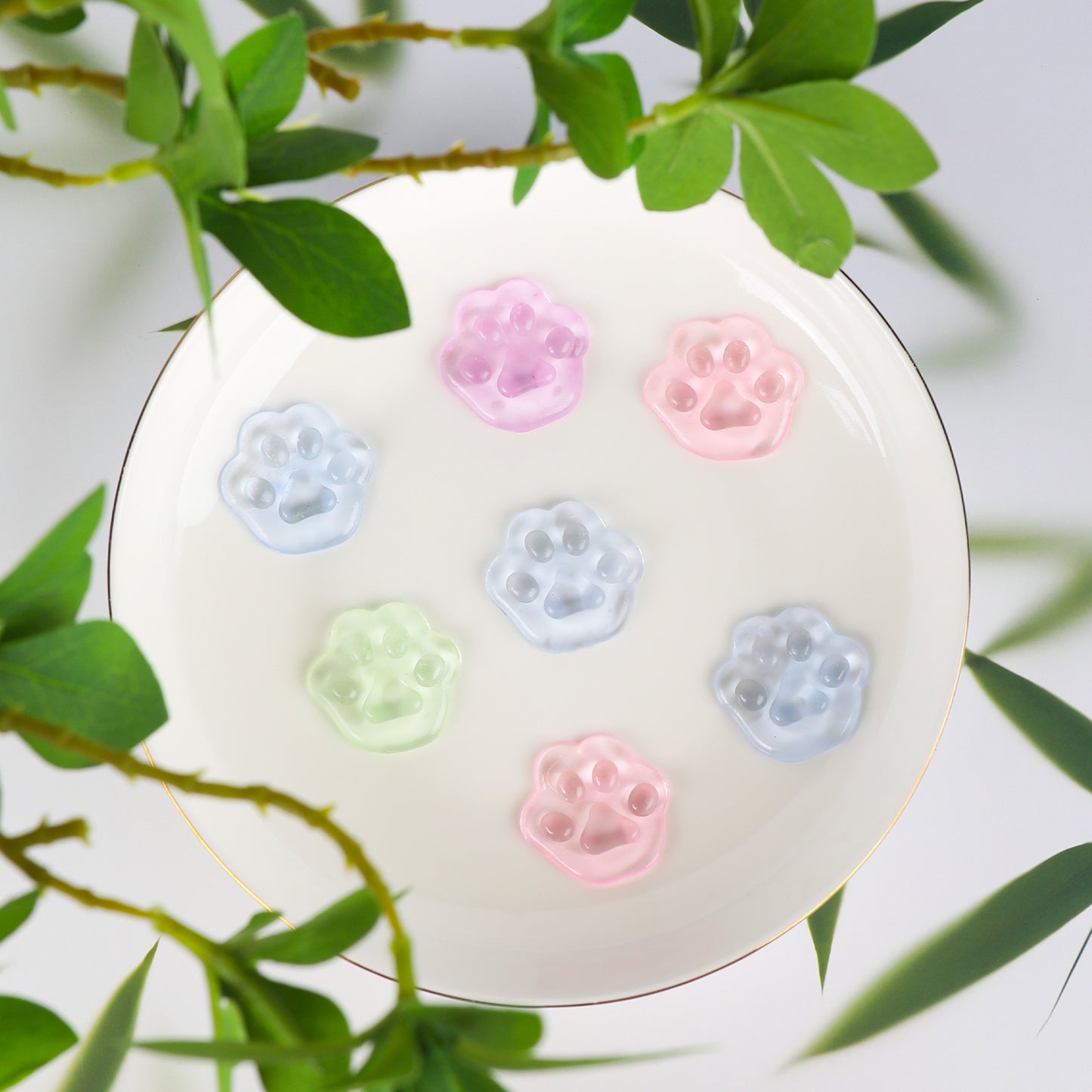 Mini Cat Paw Squishy Toys 50 Pcs Squishies Set,Cute Cat's Paw Squeeze Stress Relief Fidget Toy,Colorful Small Mochi Toy Goodie Bag Party Favor Gift