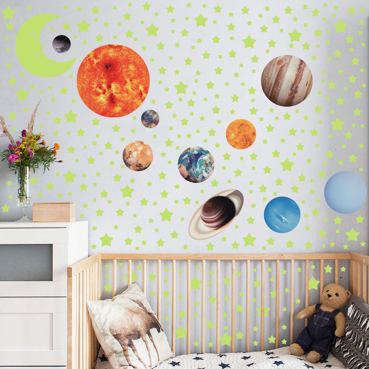 Glow in The Dark Stars and Planets, Bright Solar System Wall Stickers -Glowing Ceiling Decals for Kids Bedroom Any Room,Shining Space Decoration, Birthday Christmas Gift for Boys and Girls