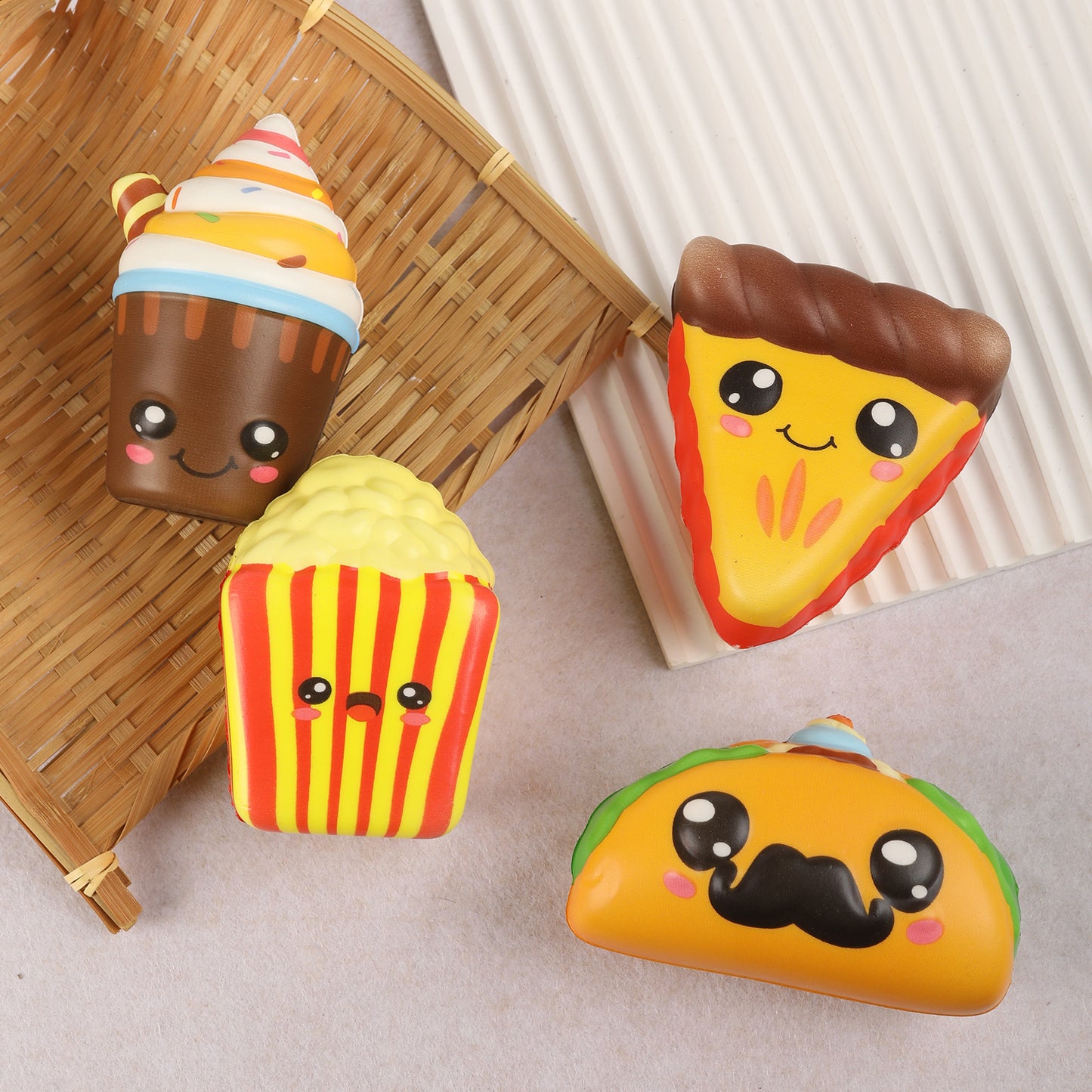 4 Pcs Slow Rising Food Toys for Kids, Kawaii Foam Squishy Toys in Smore Bread Hot Dog Pizza Cake  Stress Relief Squeeze Toy for Holiday Carnival Goodie Bag Stuffers