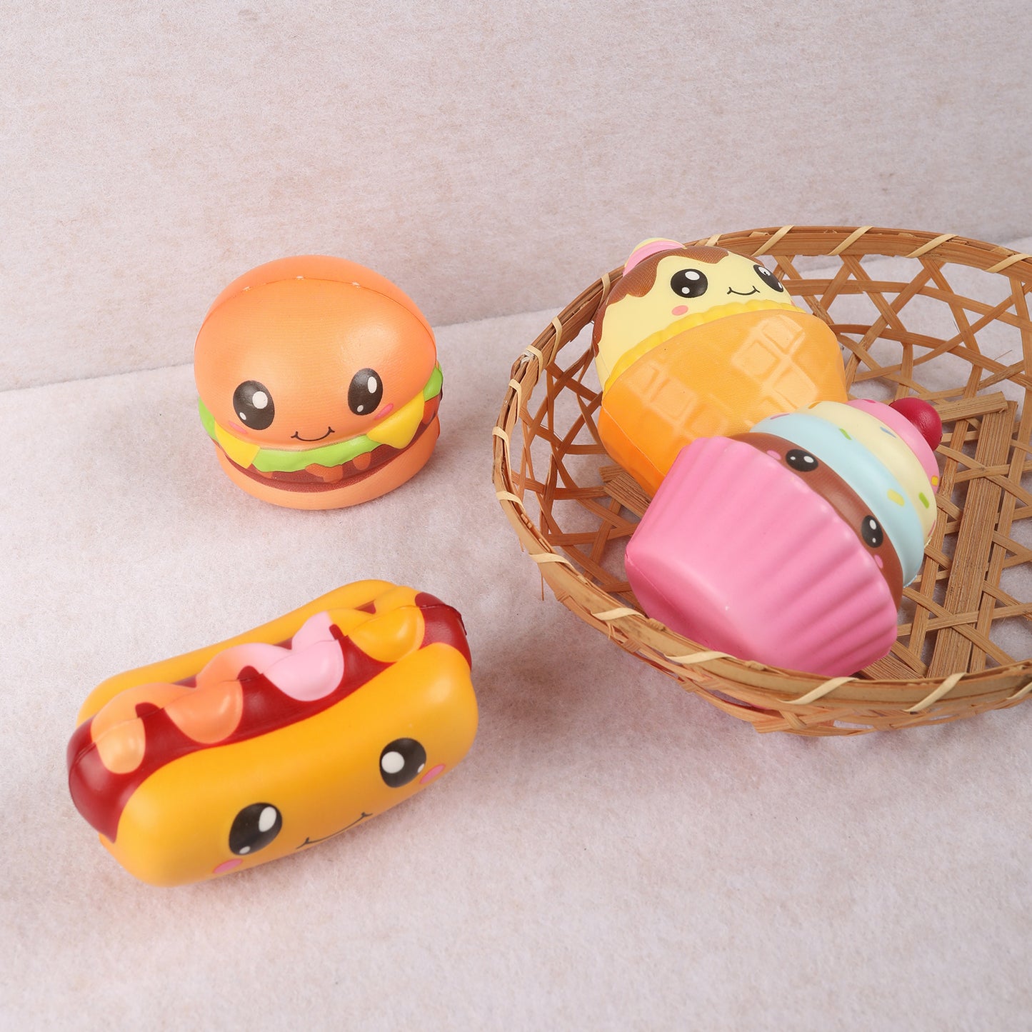4 Pcs Slow Rising Food Toys for Kids, Kawaii Foam Squishy Toys in Smore Bread Hot Dog Pizza Cake  Stress Relief Squeeze Toy for Holiday Carnival Goodie Bag Stuffers