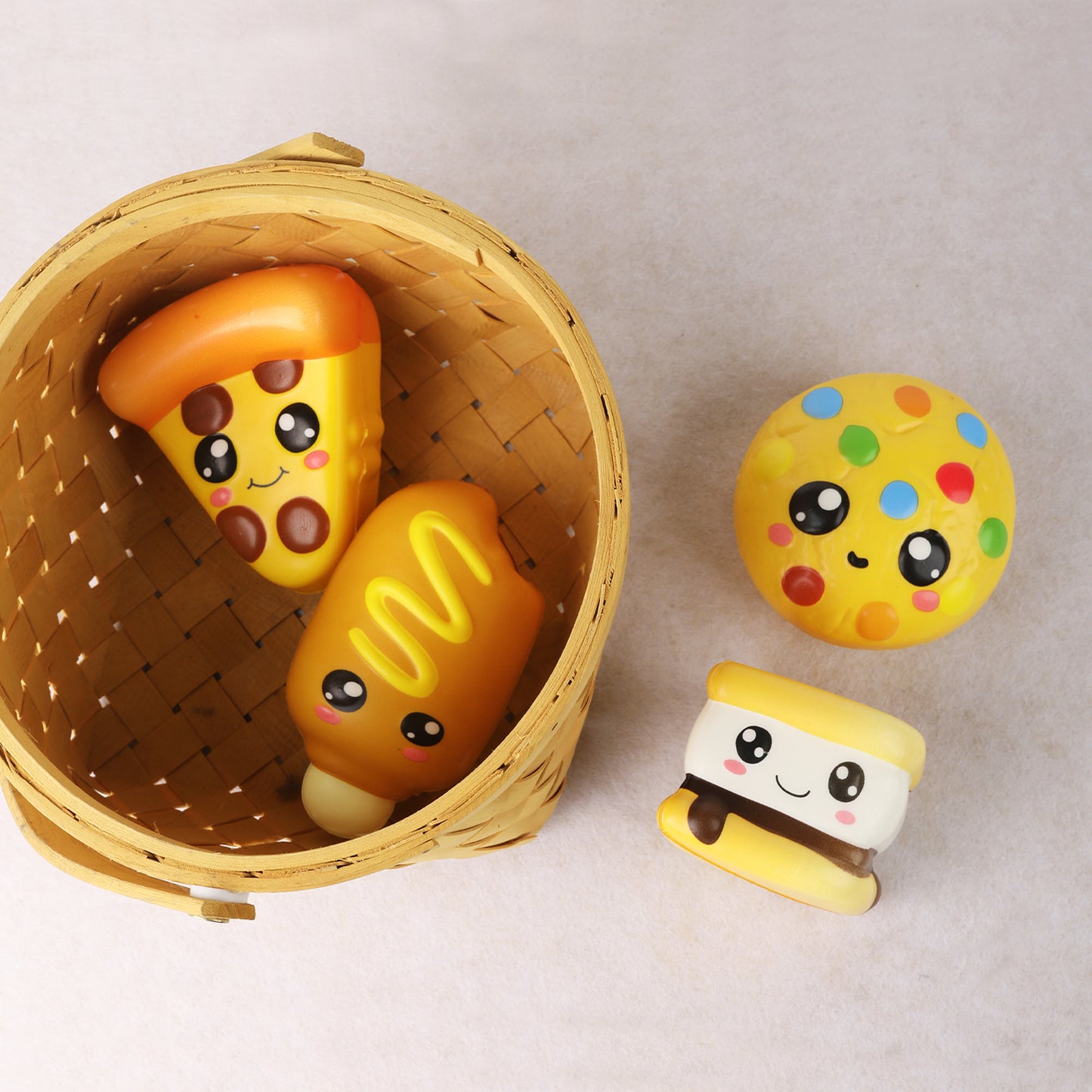 4 Pcs Slow Rising Food Toys for Kids, Kawaii Foam Squishy Toys in Smore Bread Hot Dog Pizza Cake  Stress Relief Squeeze Toy for Holiday Carnival Goodie Bag Stuffers