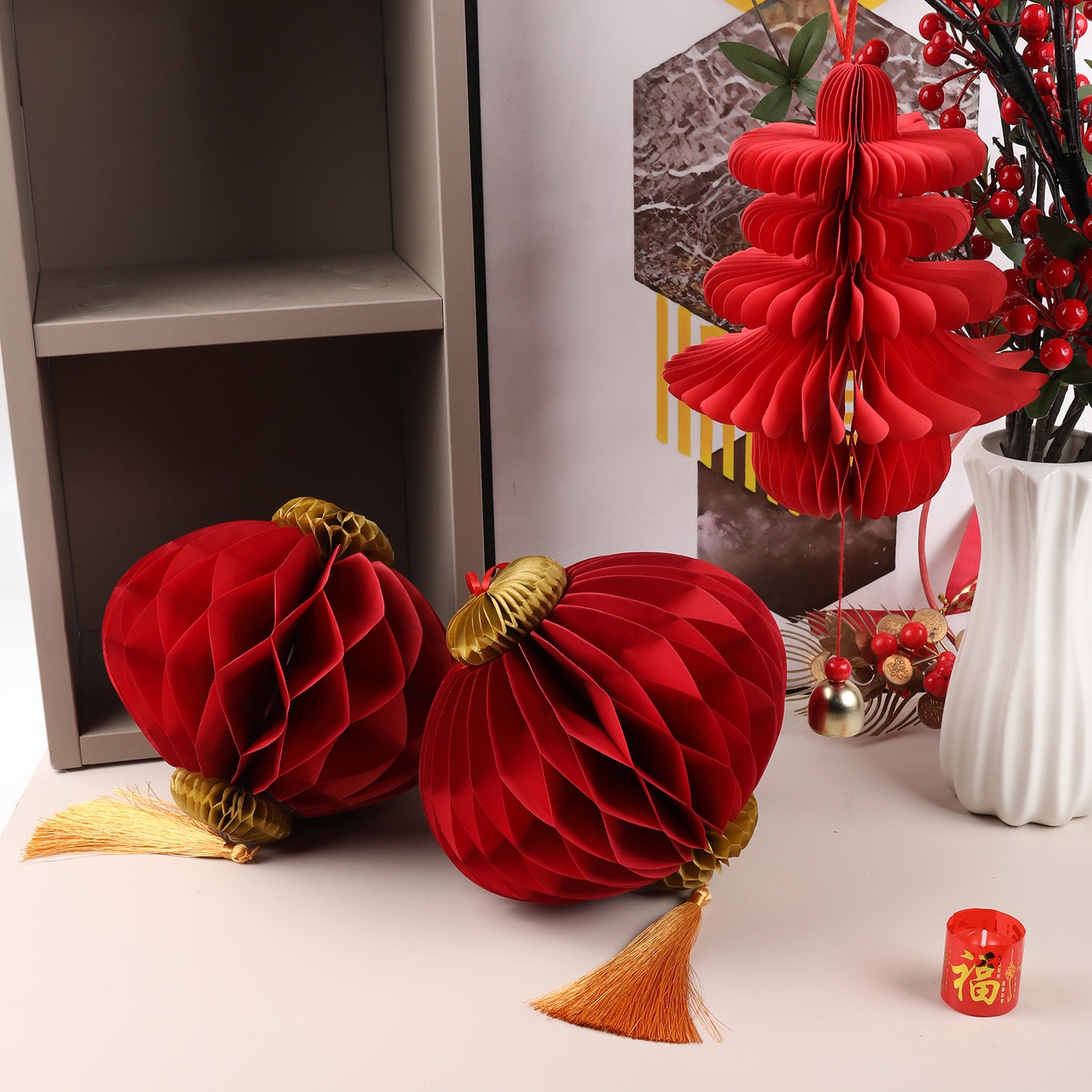 4 Pcs 7.08 Inches Chinese Red Paper Lanterns Chun Festival Decorations for Chinese Lunar New Year,Wedding Party Hanging Home Restaurant Ornaments