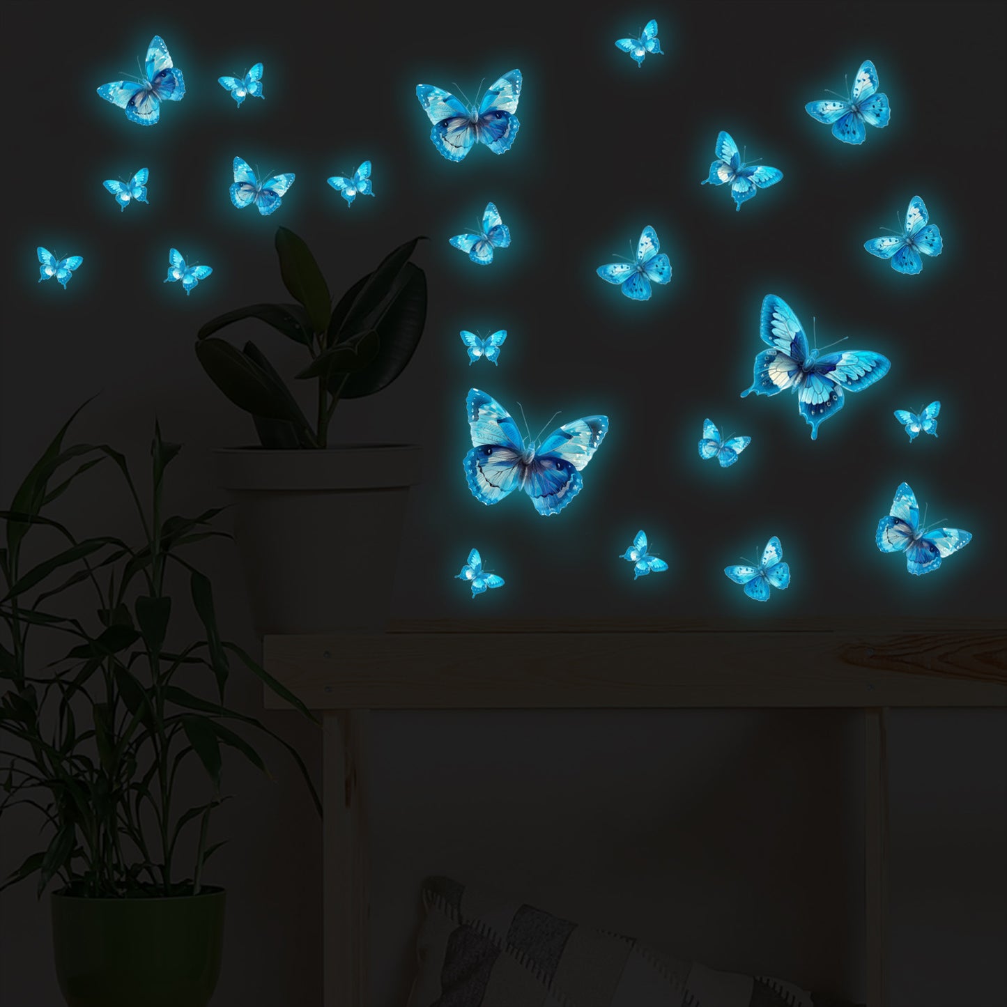 Glow in The Dark 3D Butterfly 24 Pcs 3 Sizes, Luminous Butterfly Stickers for Ceiling or Wall, Glow in The Dark Party Supplies, Removable Luminous Stickers for Kids Babys Nursery (Blue)