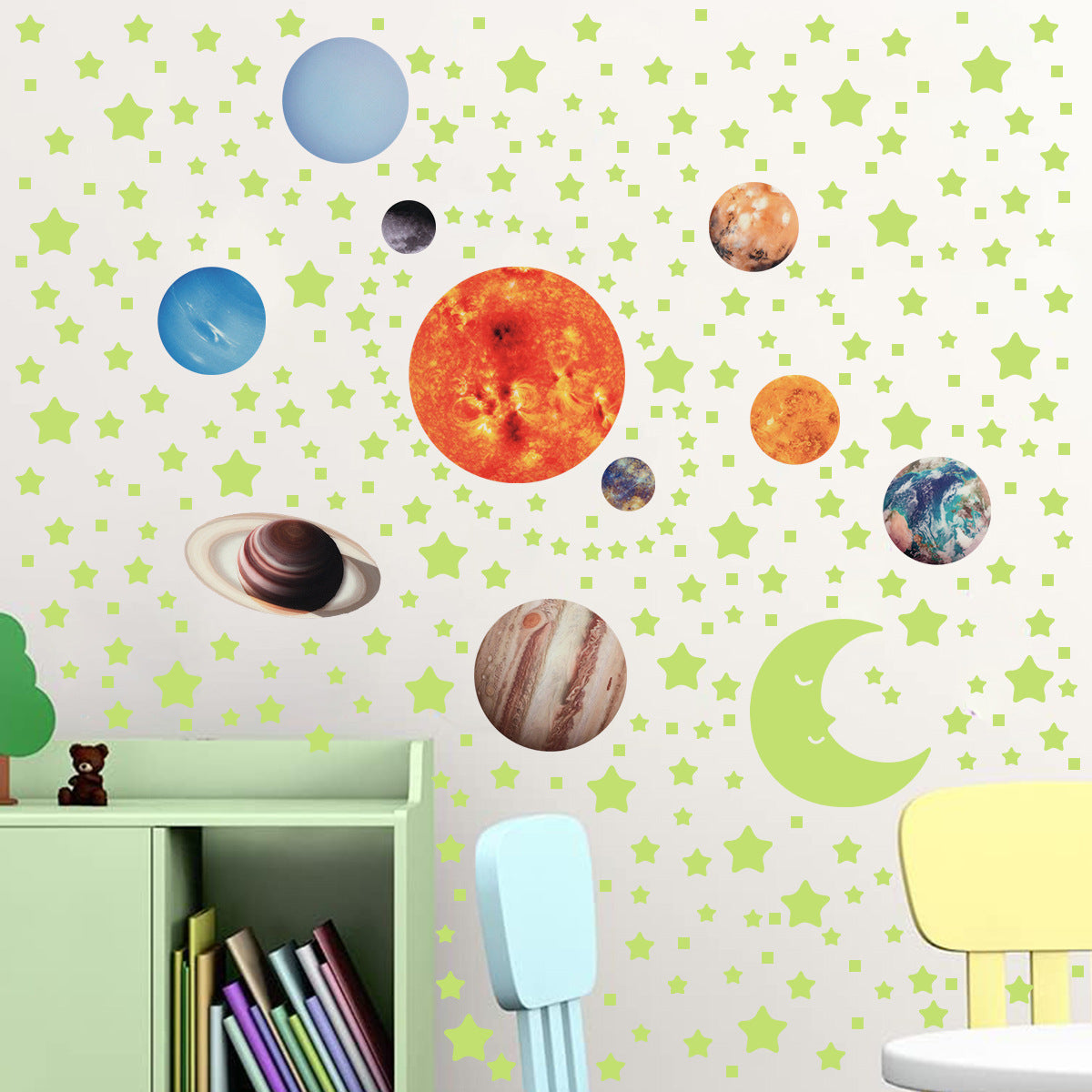 Glow in The Dark Stars and Planets, Bright Solar System Wall Stickers -Glowing Ceiling Decals for Kids Bedroom Any Room,Shining Space Decoration, Birthday Christmas Gift for Boys and Girls