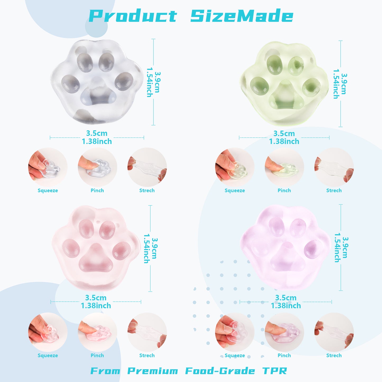Mini Cat Paw Squishy Toys 50 Pcs Squishies Set,Cute Cat's Paw Squeeze Stress Relief Fidget Toy,Colorful Small Mochi Toy Goodie Bag Party Favor Gift
