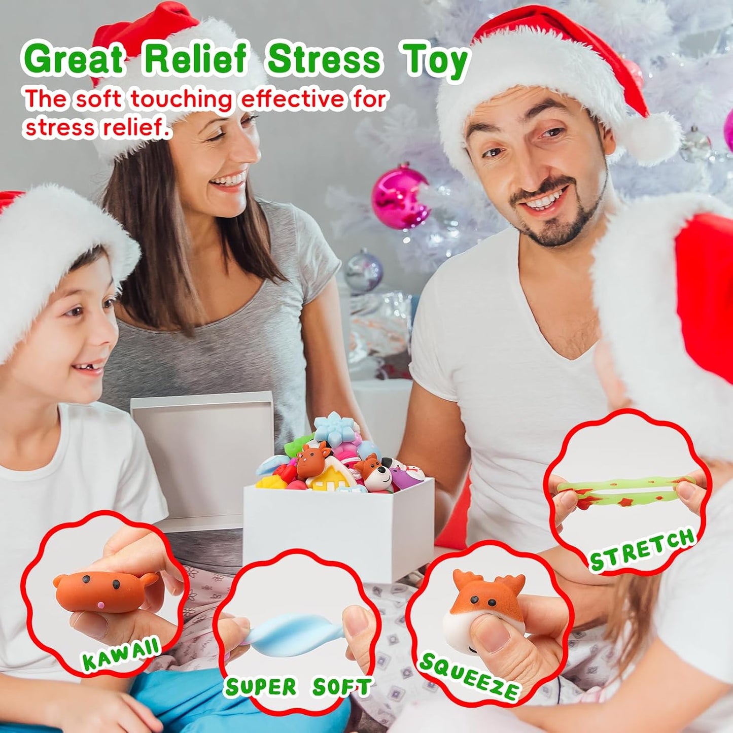 24 Pcs Christmas Mochi Squishies Toys,Mini Snowman Tree Mochi Squeeze Christmas Toys for Kids Party Favor,Cute Stress Relief Xmas Bells Filler Basket Socks Stuffer Gifts