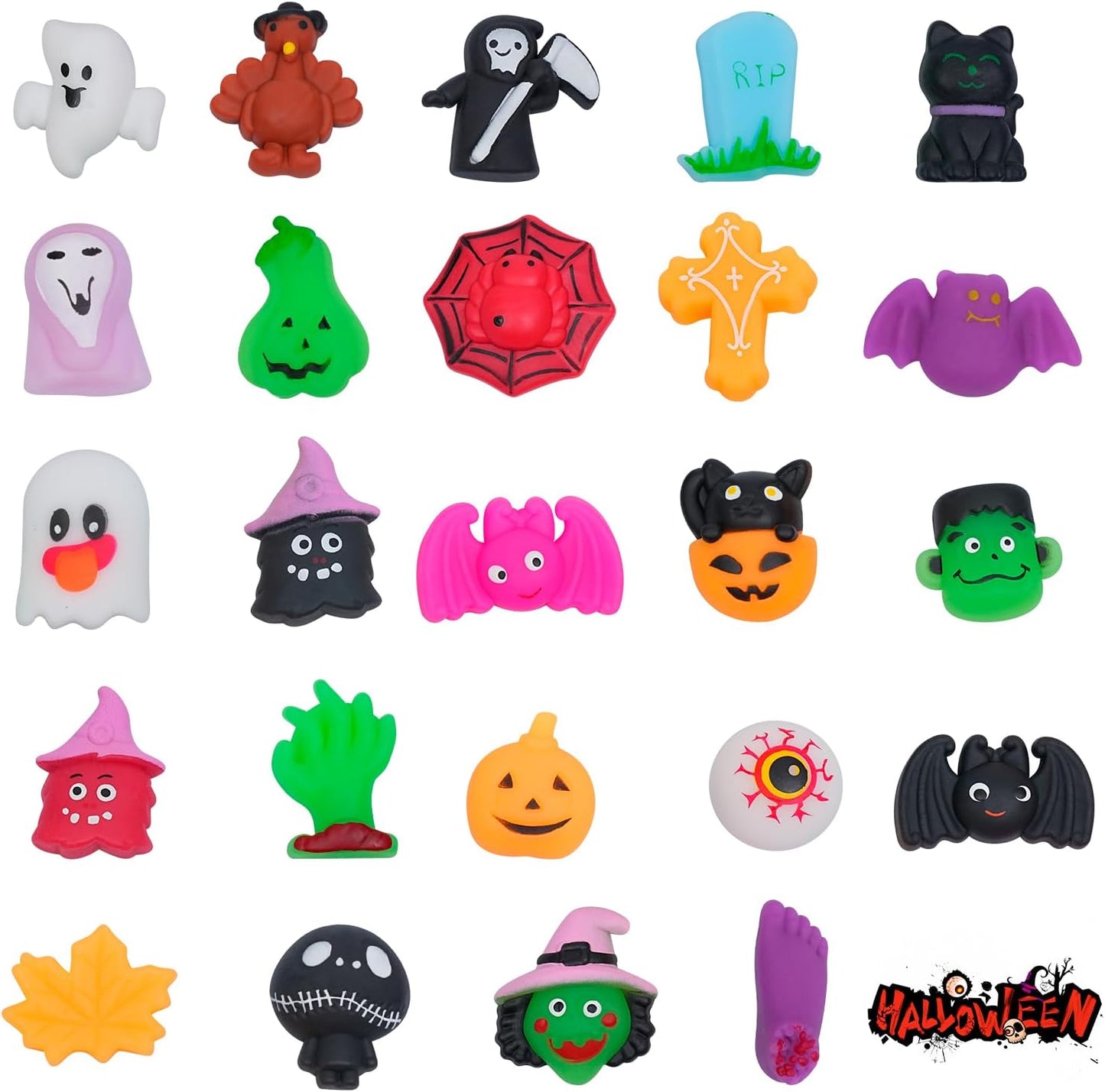 Pethomli 24 Pcs Halloween Mochi Squishies Toys,Mini Pumkin Ghost Mochi Squeeze Halloween Toys for Kids Party Favor,Cute Stress Relief Halloween Spiders Filler Basket Stuffer Gifts