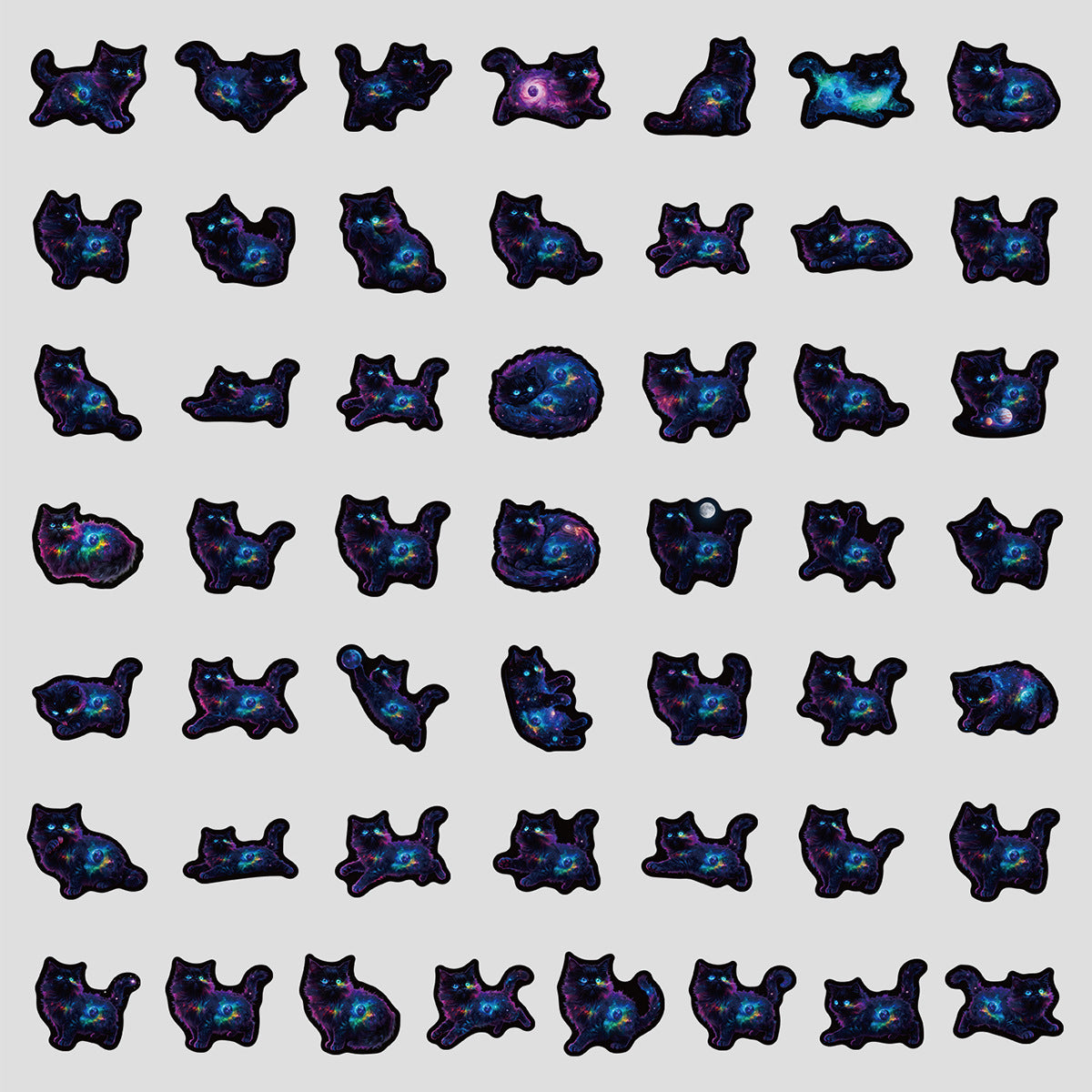 Cross-border 50 starry sky kitten graffiti stickers creative cartoon kitten stickers hand account water cup waterproof sticker wholesale