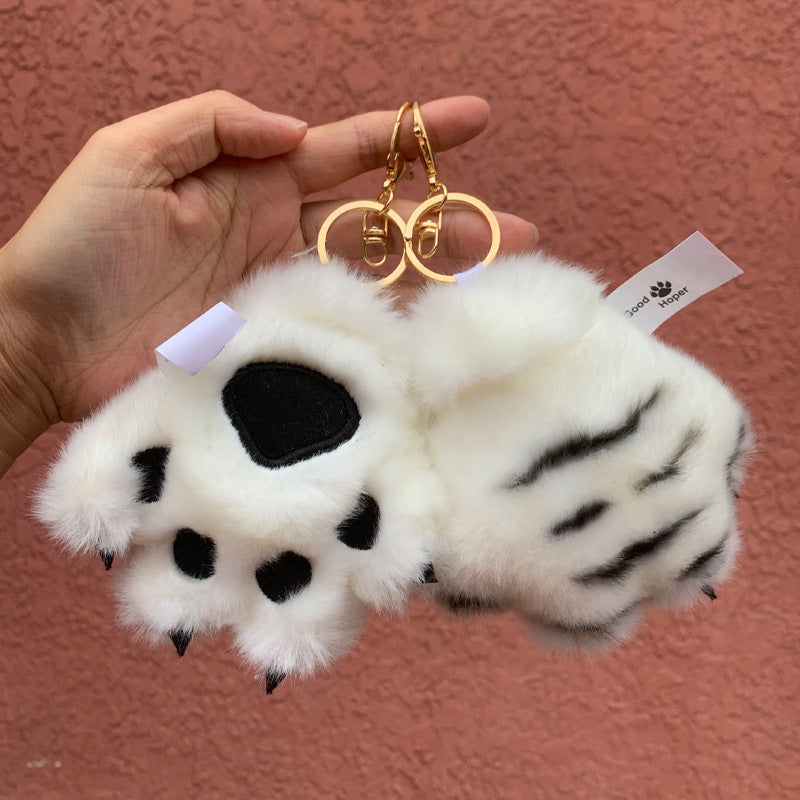 Cute plush toy tiger paw pendant simulated leopard paw keychain doll back bag pendant small gift