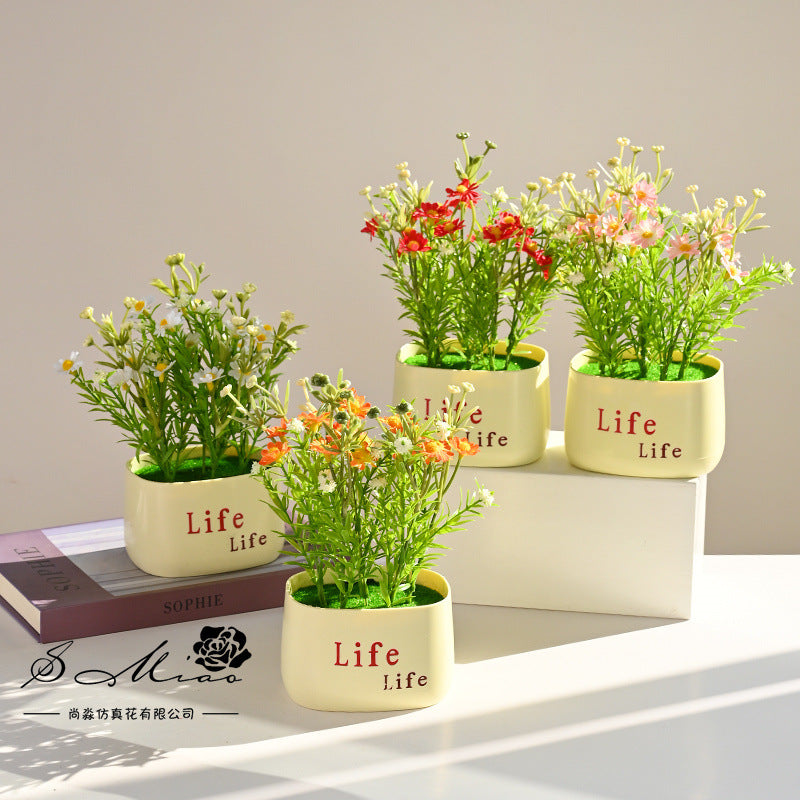 Fake flower cross-border product simulation potted plant pastoral chrysanthemum rose small bonsai home decoration photography wedding artificial flower
