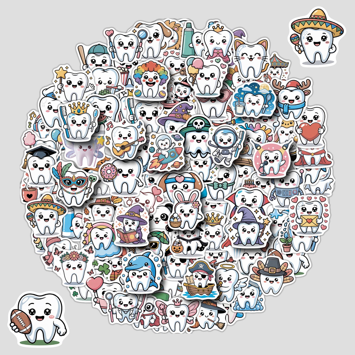 Cross-border 50/100 cute tooth graffiti stickers water cup computer waterproof decorative stickers cartoon tooth stickers