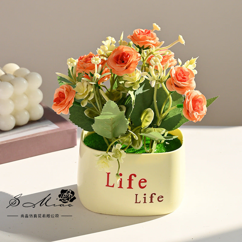 Fake flower cross-border product simulation potted plant pastoral chrysanthemum rose small bonsai home decoration photography wedding artificial flower