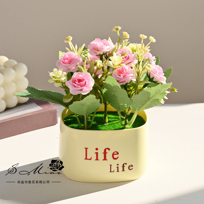 Fake flower cross-border product simulation potted plant pastoral chrysanthemum rose small bonsai home decoration photography wedding artificial flower