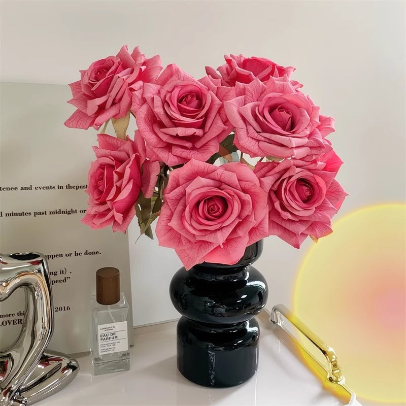 7-Head embossed cappuccino rose bouquet simulation flower, wedding car decoration fake dried flower bouquet high sense