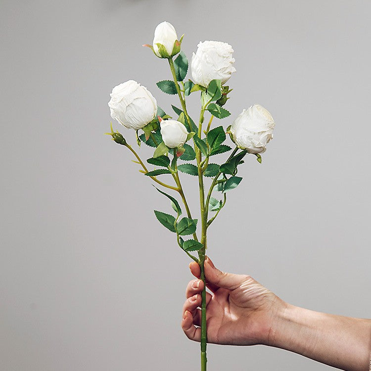 Simulation flower 5 heads burnt edge rose retro silk flower, home wedding decoration fake flower dried flower bouquet advanced layout