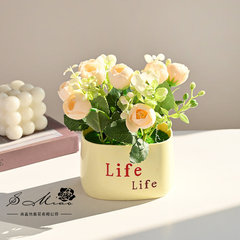 Fake flower cross-border product simulation potted plant pastoral chrysanthemum rose small bonsai home decoration photography wedding artificial flower