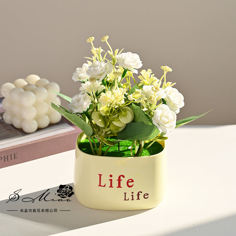 Fake flower cross-border product simulation potted plant pastoral chrysanthemum rose small bonsai home decoration photography wedding artificial flower
