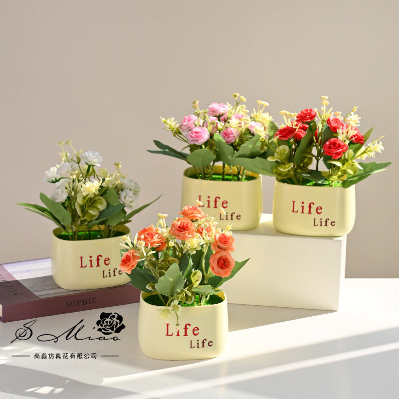 Fake flower cross-border product simulation potted plant pastoral chrysanthemum rose small bonsai home decoration photography wedding artificial flower