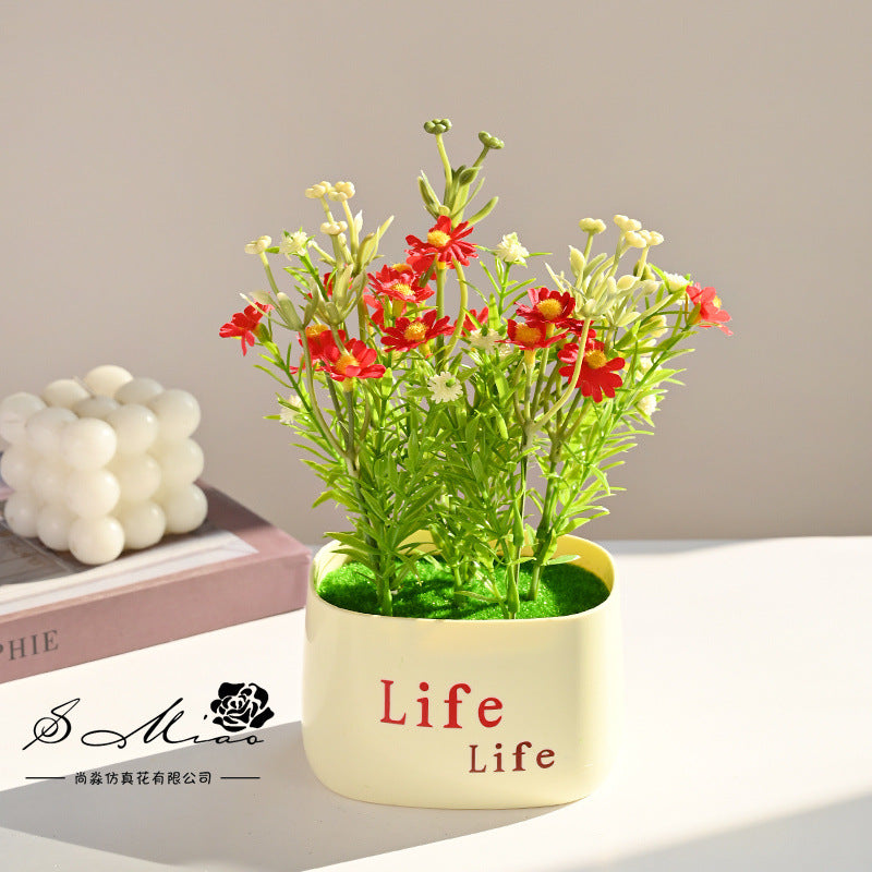 Fake flower cross-border product simulation potted plant pastoral chrysanthemum rose small bonsai home decoration photography wedding artificial flower