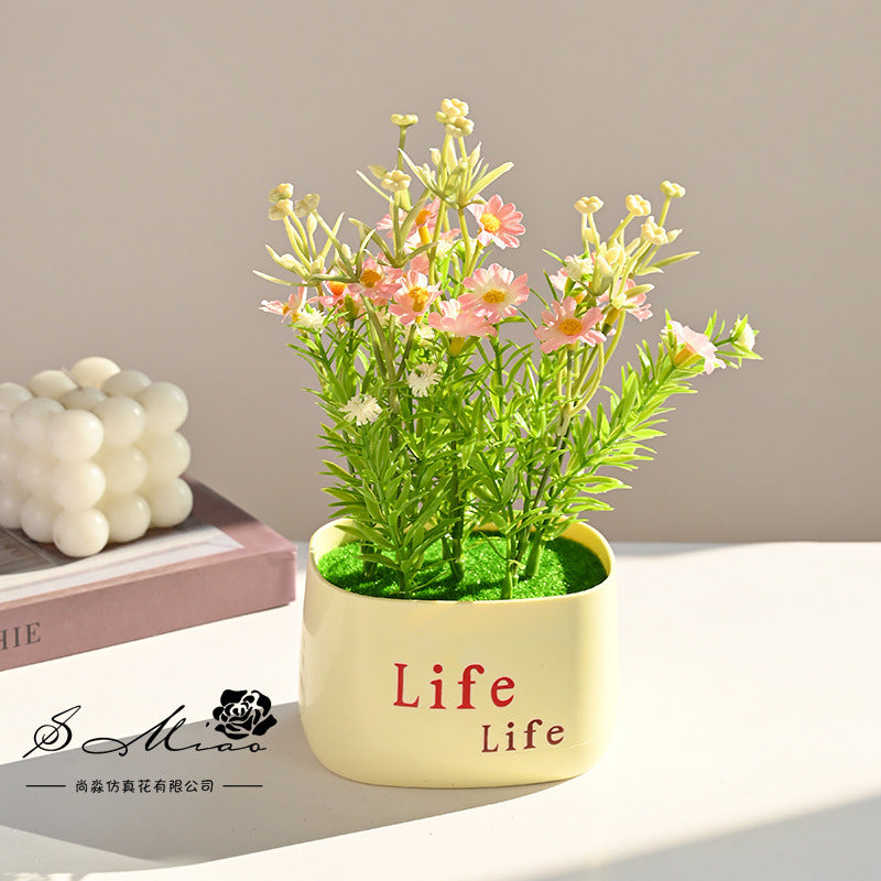 Fake flower cross-border product simulation potted plant pastoral chrysanthemum rose small bonsai home decoration photography wedding artificial flower