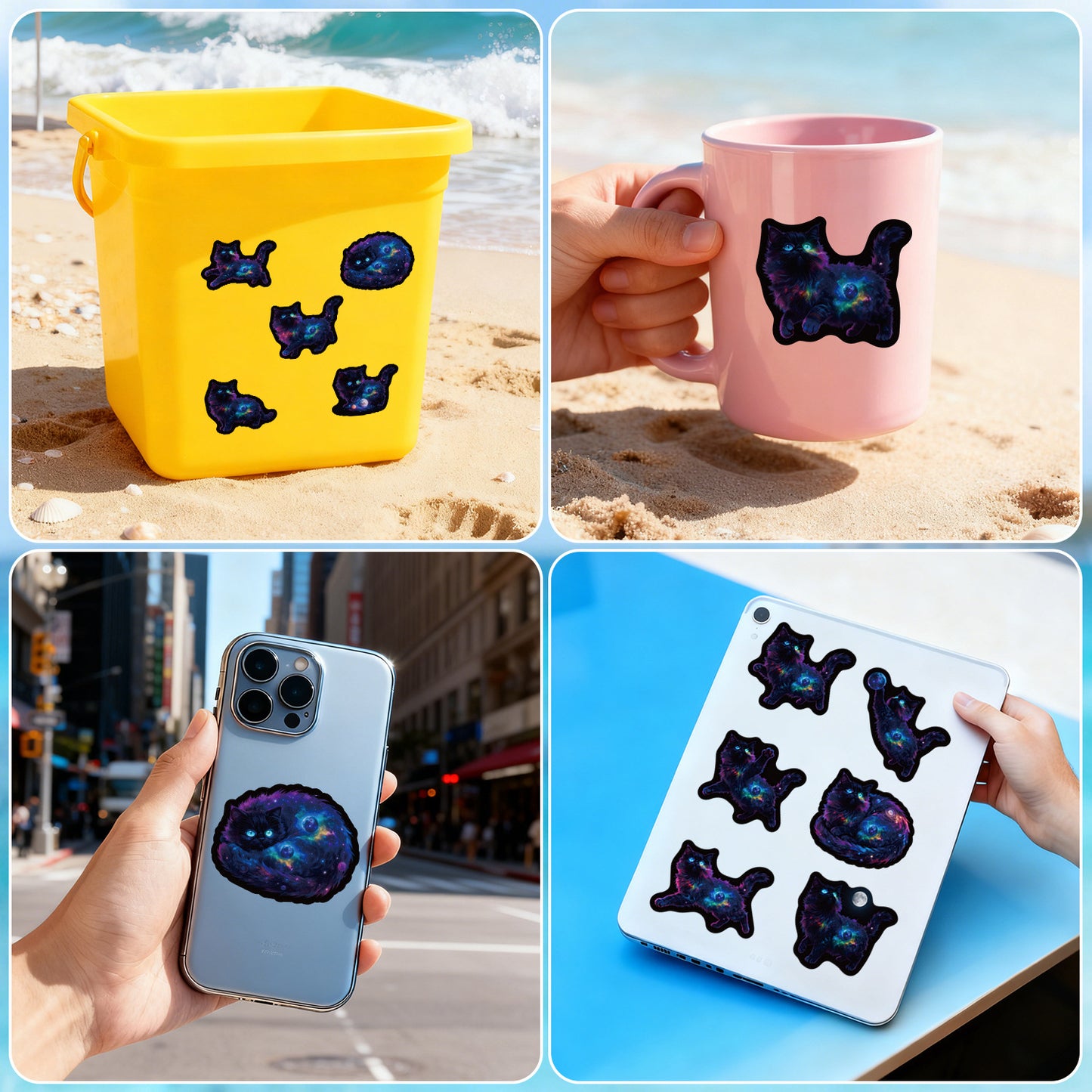 Cross-border 50 starry sky kitten graffiti stickers creative cartoon kitten stickers hand account water cup waterproof sticker wholesale