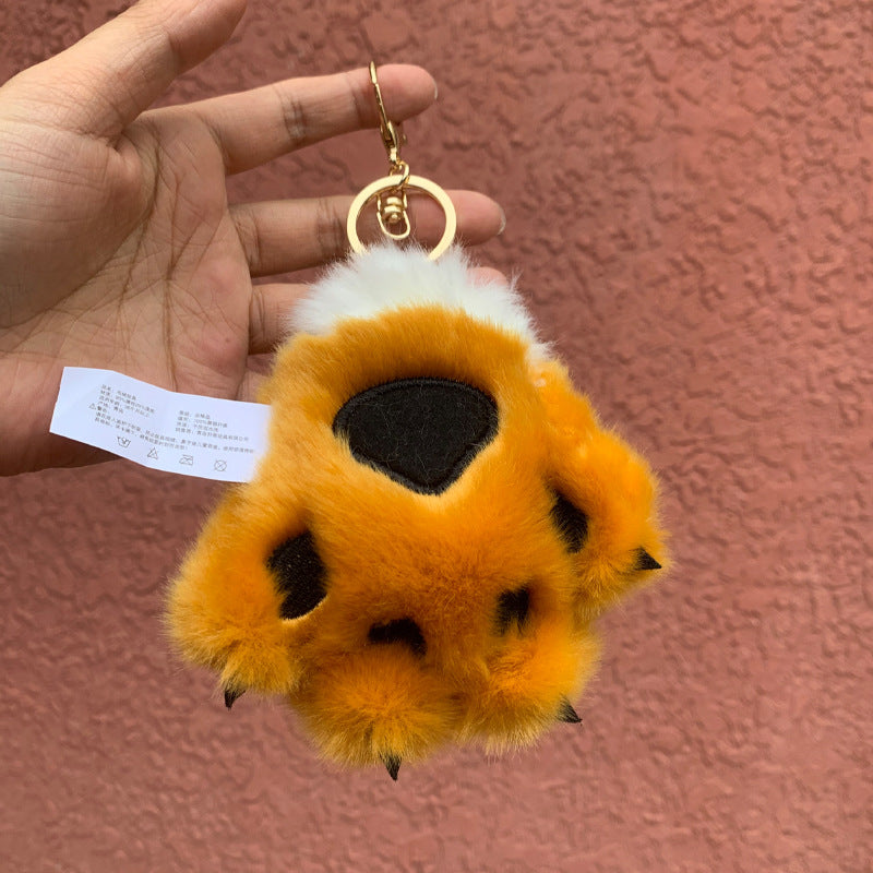 Cute plush toy tiger paw pendant simulated leopard paw keychain doll back bag pendant small gift