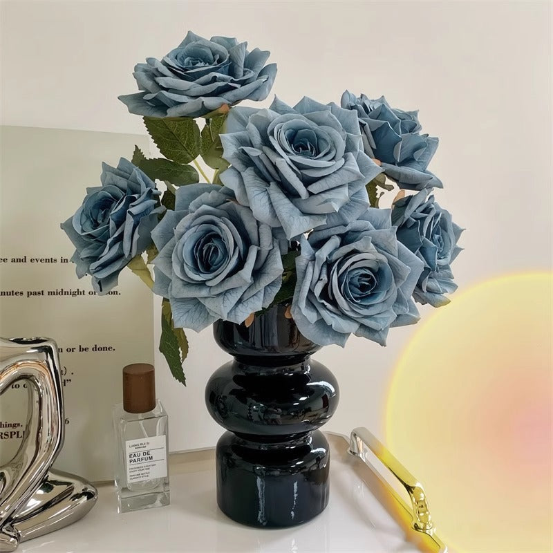7-Head embossed cappuccino rose bouquet simulation flower, wedding car decoration fake dried flower bouquet high sense