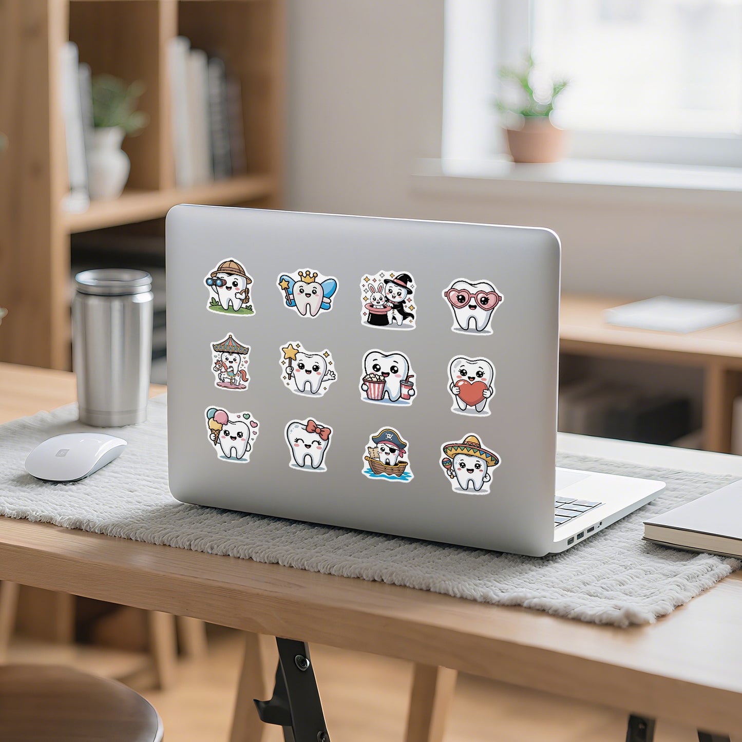 Cross-border 50/100 cute tooth graffiti stickers water cup computer waterproof decorative stickers cartoon tooth stickers