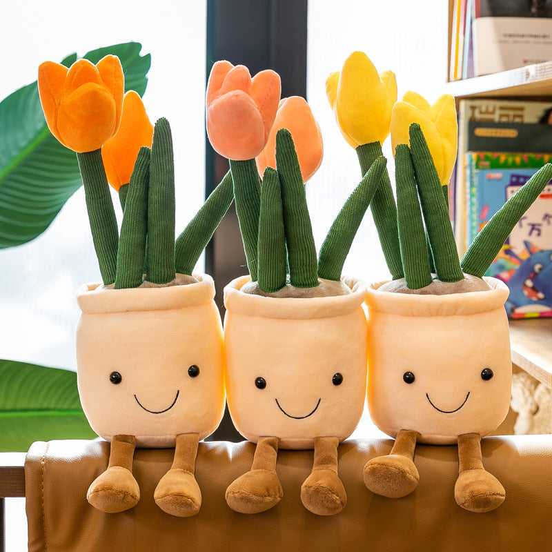 Creative Succulent Ornament Plush Fun Simulation Tulip Potted Plant Office Home Decor Ragdoll