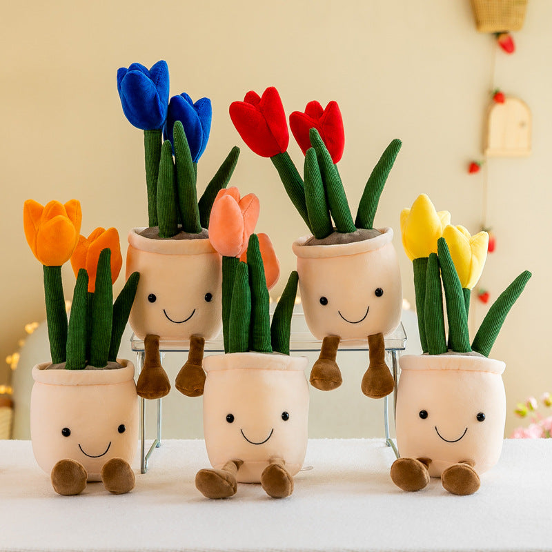 Creative Succulent Ornament Plush Fun Simulation Tulip Potted Plant Office Home Decor Ragdoll