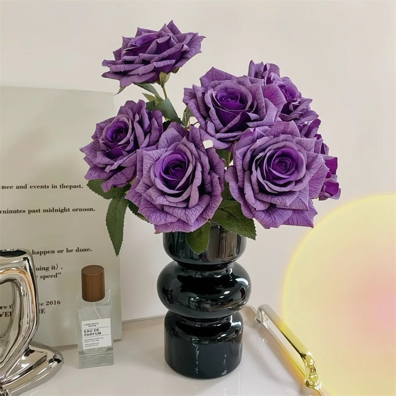 7-Head embossed cappuccino rose bouquet simulation flower, wedding car decoration fake dried flower bouquet high sense