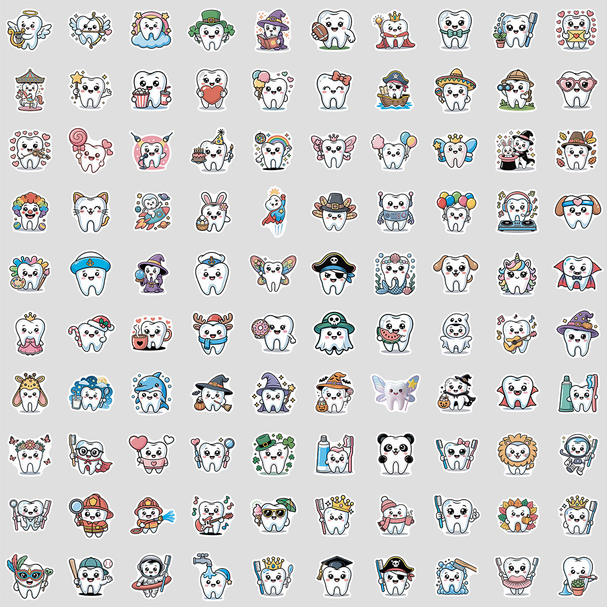 Cross-border 50/100 cute tooth graffiti stickers water cup computer waterproof decorative stickers cartoon tooth stickers