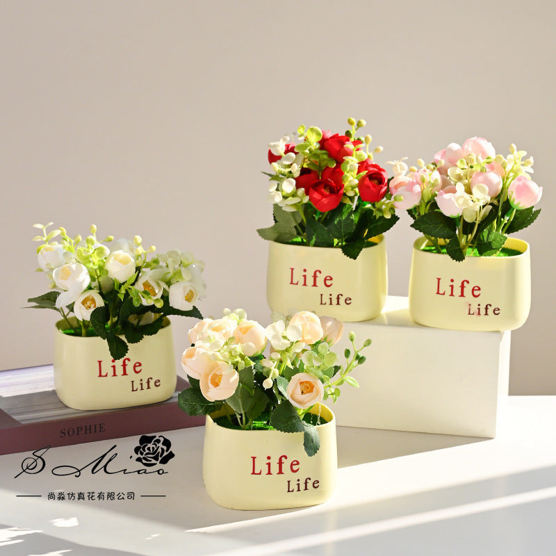 Fake flower cross-border product simulation potted plant pastoral chrysanthemum rose small bonsai home decoration photography wedding artificial flower