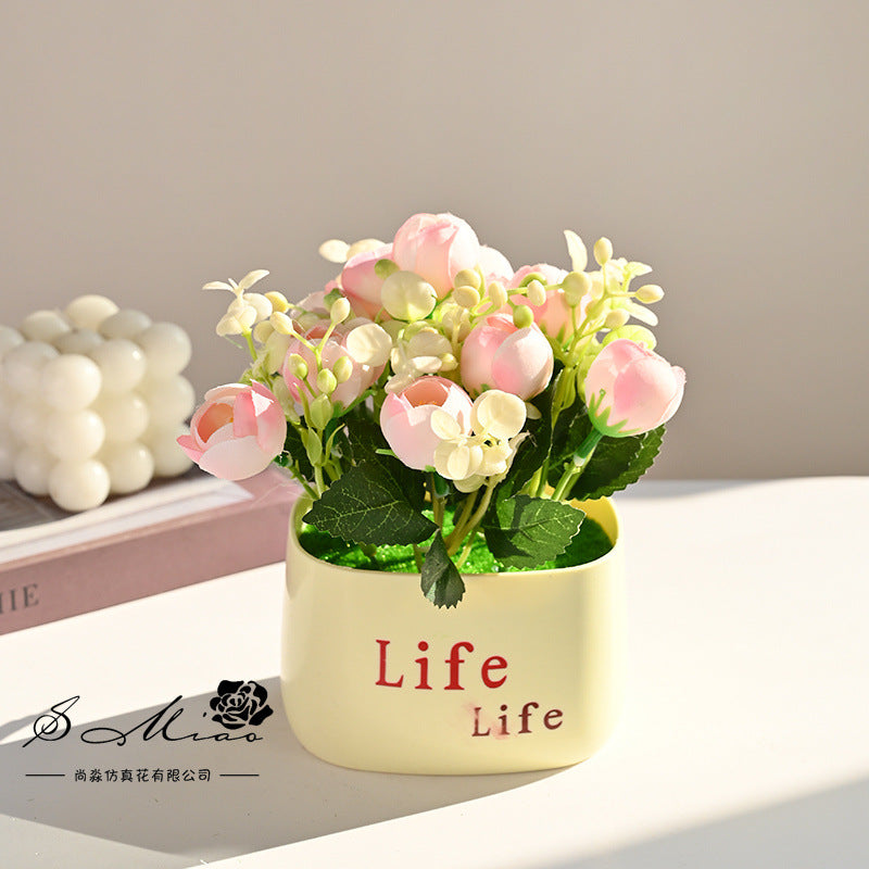 Fake flower cross-border product simulation potted plant pastoral chrysanthemum rose small bonsai home decoration photography wedding artificial flower
