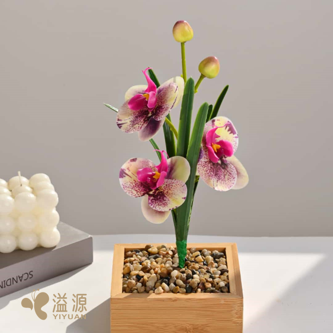 Leaf three flowers feel small Phalaenopsis indoor home simulation flower photography props wedding artificial flower decoration plant