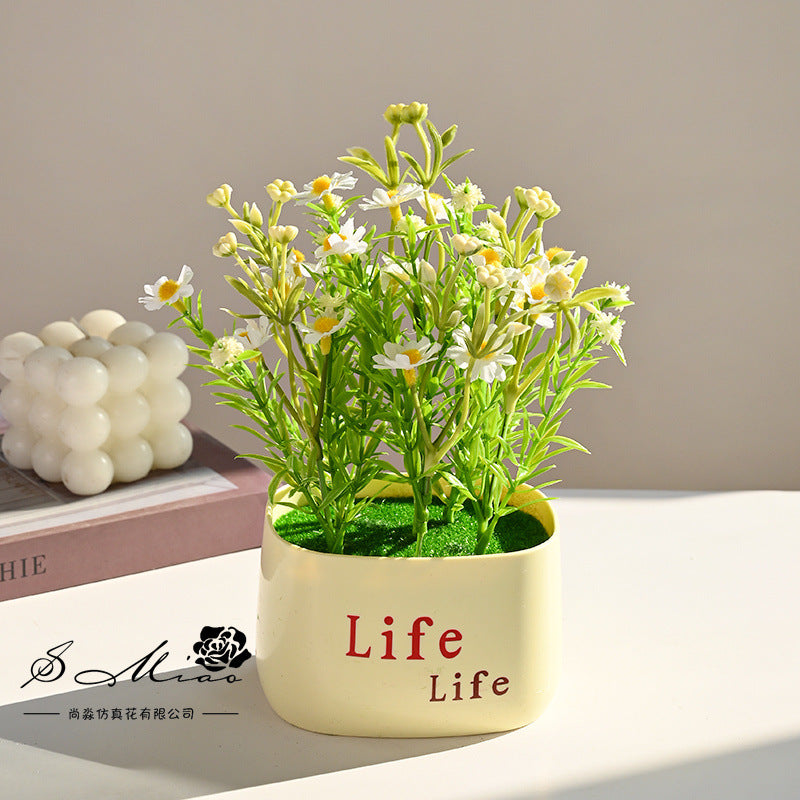 Fake flower cross-border product simulation potted plant pastoral chrysanthemum rose small bonsai home decoration photography wedding artificial flower
