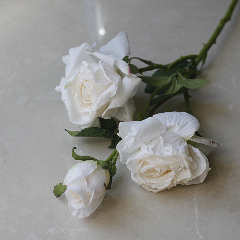 Simulation flower 5 heads burnt edge rose retro silk flower, home wedding decoration fake flower dried flower bouquet advanced layout