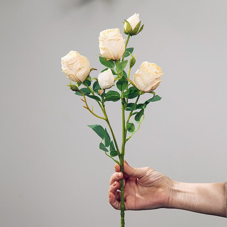 Simulation flower 5 heads burnt edge rose retro silk flower, home wedding decoration fake flower dried flower bouquet advanced layout