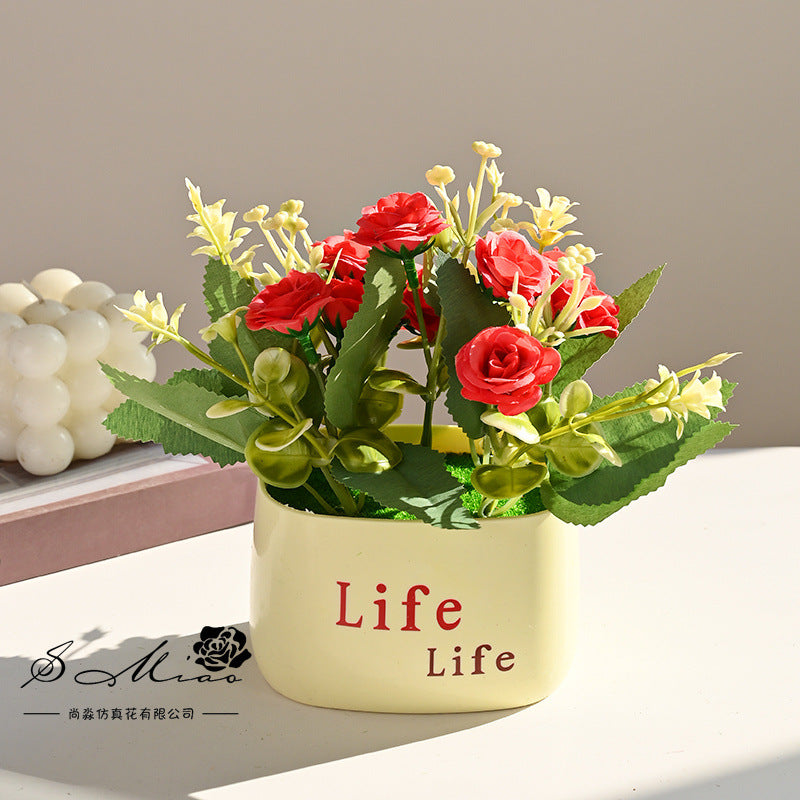 Fake flower cross-border product simulation potted plant pastoral chrysanthemum rose small bonsai home decoration photography wedding artificial flower