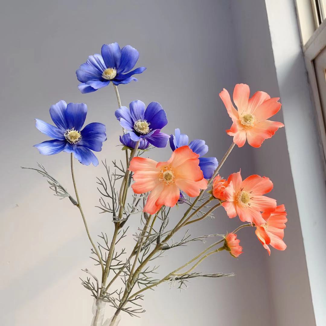 Manufacturer Supply Home Decoration Wedding Fake Flower Pastoral Floral Simulation Flower Silk Flower Gesang Chrysanthemum Small Chrysanthemum Cosmos Chrysanthemum
