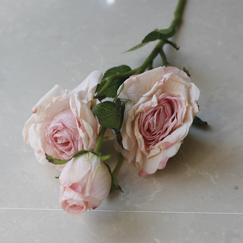 Simulation flower 5 heads burnt edge rose retro silk flower, home wedding decoration fake flower dried flower bouquet advanced layout