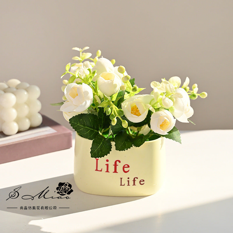 Fake flower cross-border product simulation potted plant pastoral chrysanthemum rose small bonsai home decoration photography wedding artificial flower